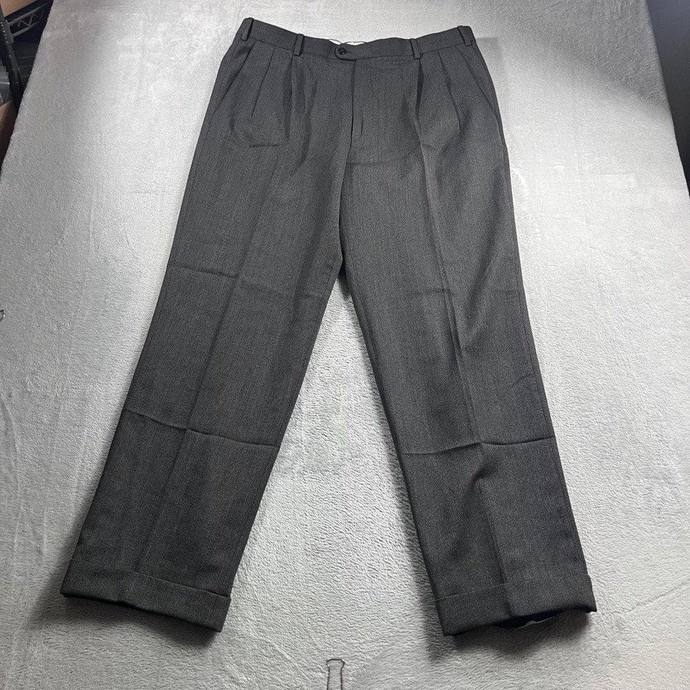 Zanella Bennett Mens 36 Pleated Wool Dress Pants Charcoal Gray Cuffed Made Italy